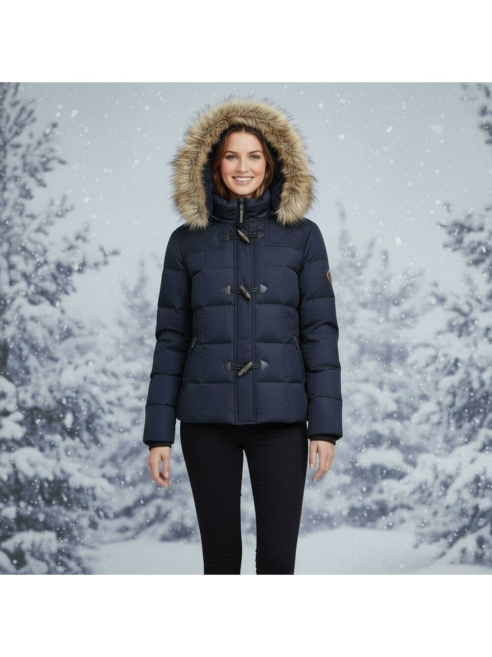 Ralph Lauren Navy Down Wool Puffer Faux Fur Hood Toggle Jacket Winter Gorpcore